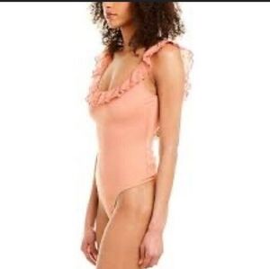 Capulet Dallas Peach Ruffled Eyelet Low Back Scoop Neck Bodysuit Size Small